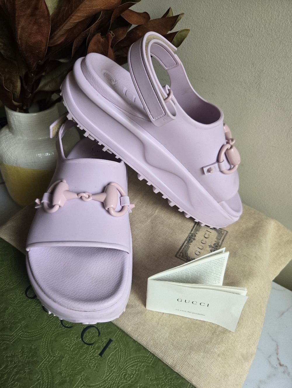 GUC Gucci Horsebit Women's Violet & Pale Pink Rubber Sandals Size 10 US 40 IT